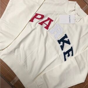 Parker Cream Long Sleeve Tee with Red and Blue Accents